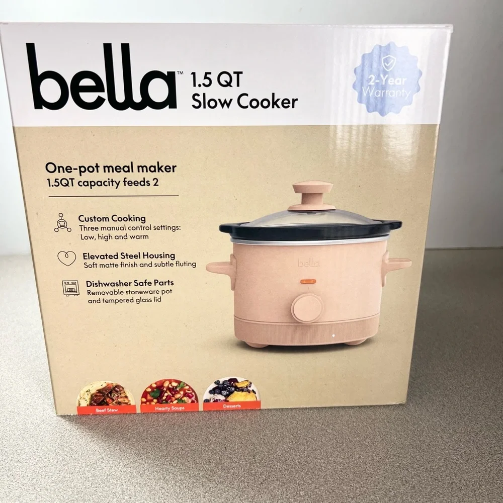 NEW Bella 1.5 Qt Slow Cooker Crockpot‎ Ceramic Nonstick Blossom Pink